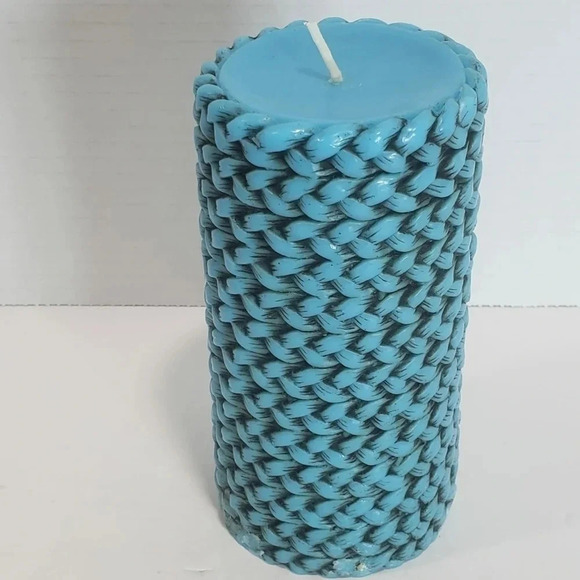Teal Woven Basket Design 3" T  Wax Candle. - Picture 1 of 10